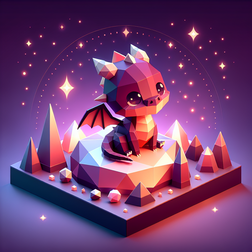 Low-poly 3D diorama of a friendly dragon on a mountain
