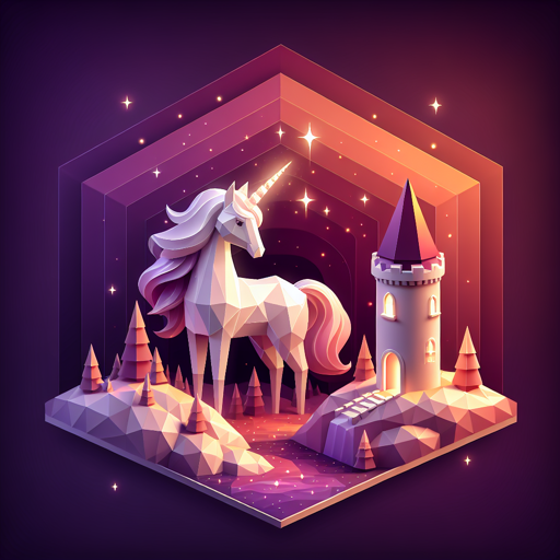 Low-poly 3D diorama of an enchanted castle with magical creatures