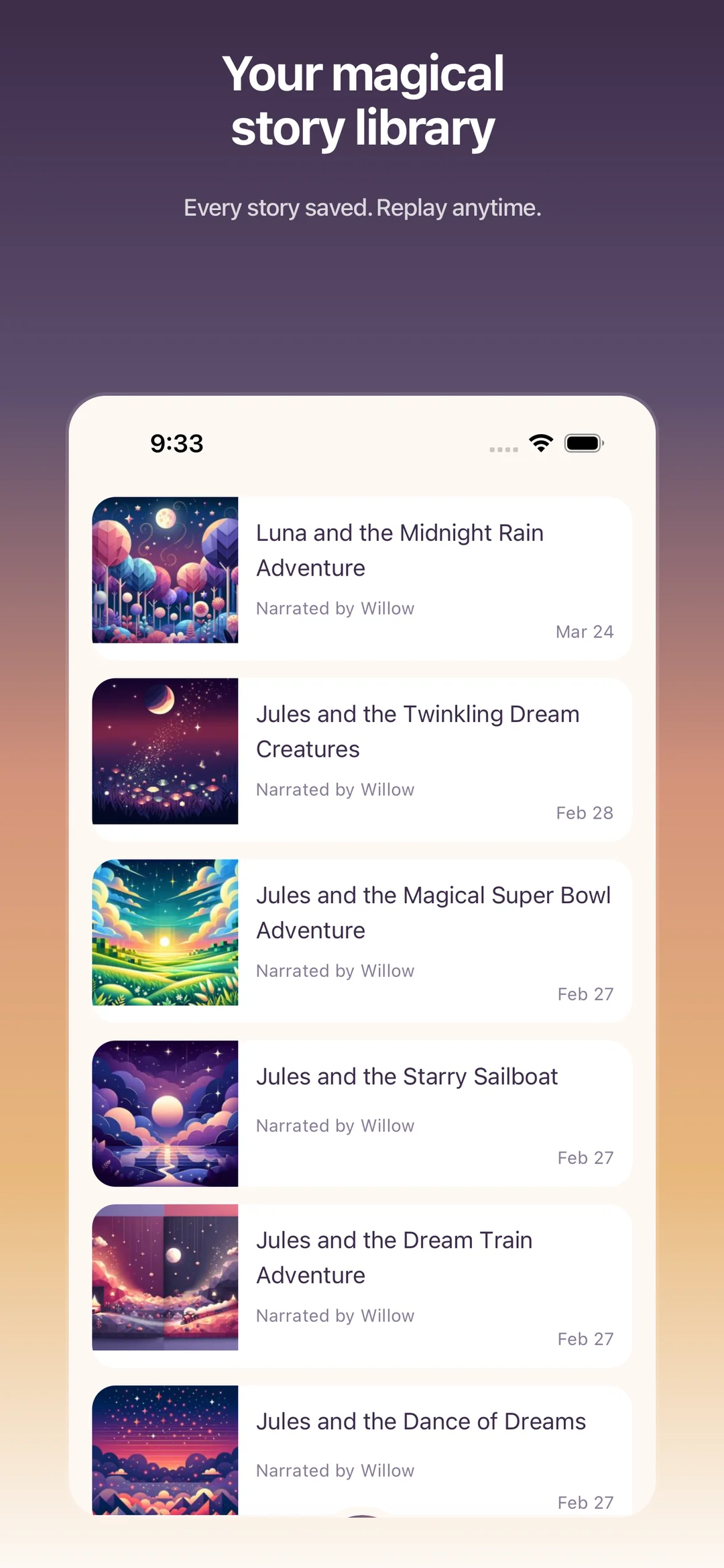 Gramms home library — list of recent personalized bedtime stories