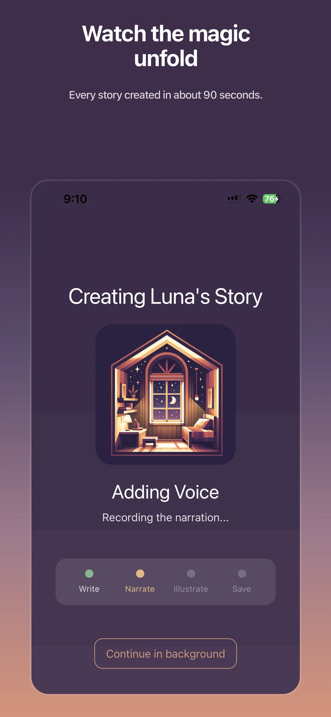 Gramms story-generation screen mid-create