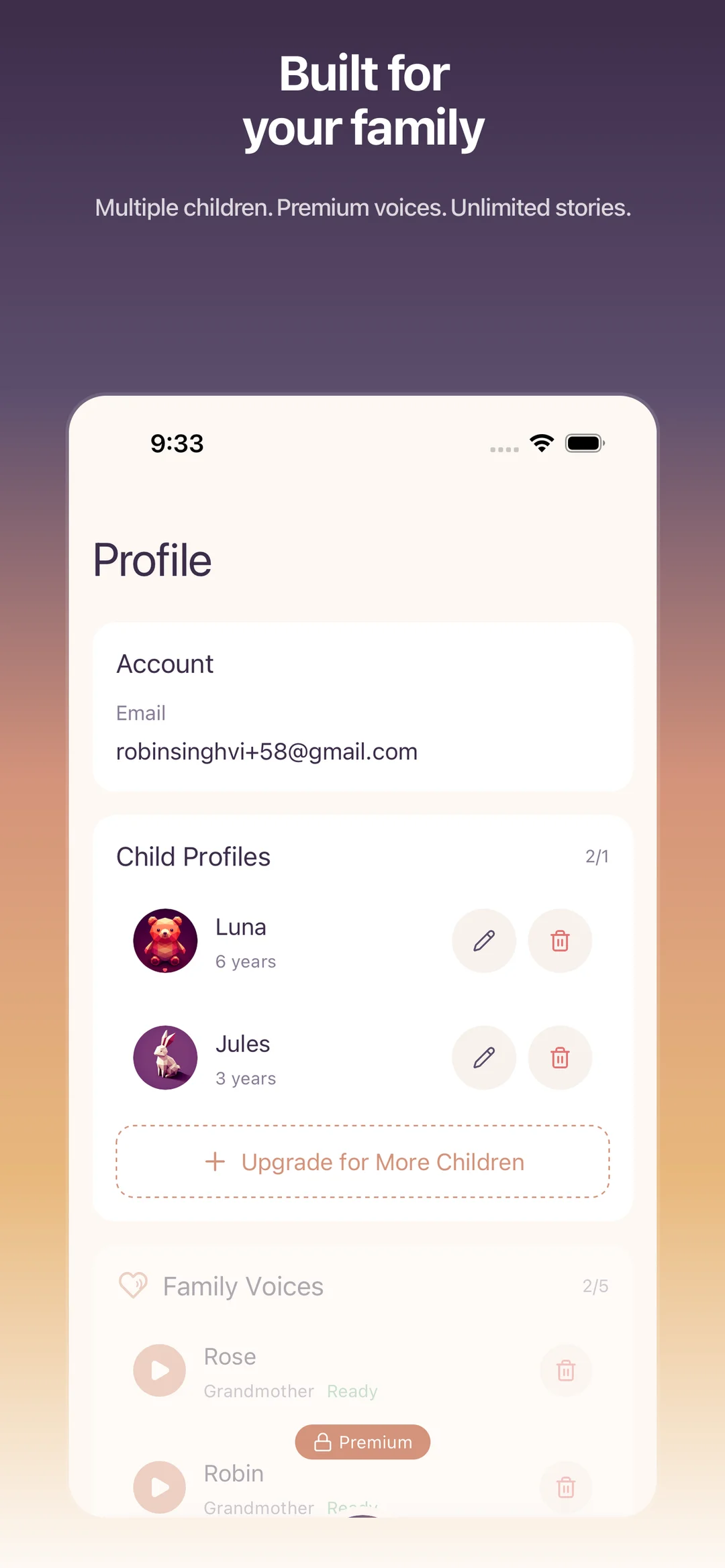 Gramms child profile — age, name, interests