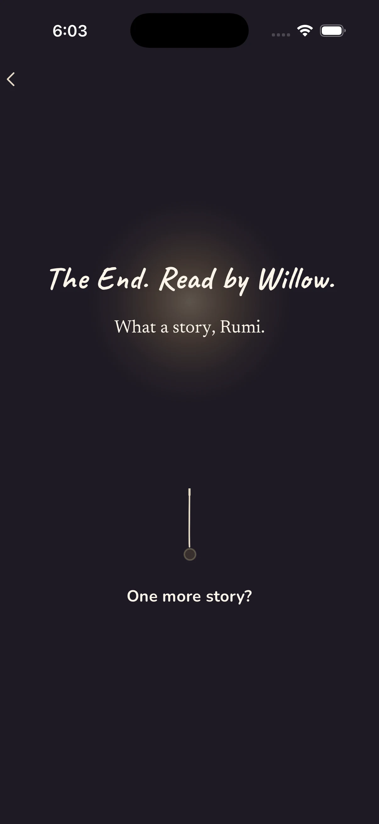 The end of a Gramms story, naming the child and the voice that read it
